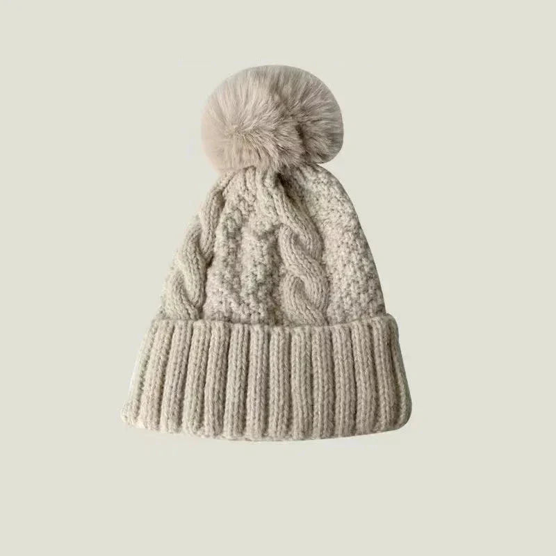 Bonnet à pompon tricot - Beige / Unique