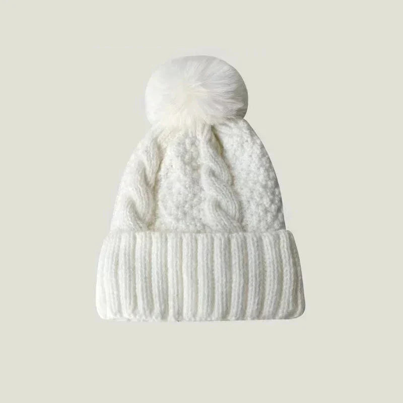 Bonnet à pompon tricot - Blanc / Unique