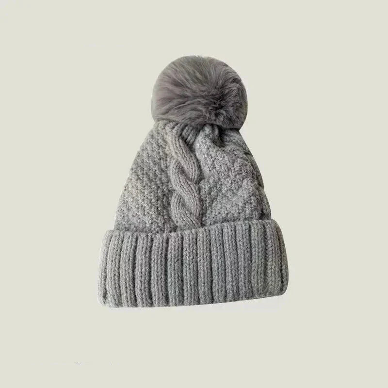 Bonnet à pompon tricot - Gris / Unique