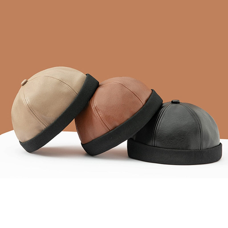 Casquette sans visière simili cuir