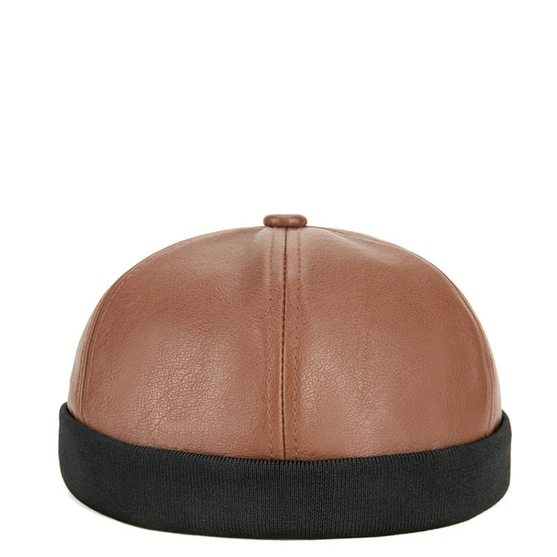 Casquette sans visière simili cuir - Marron / Unique