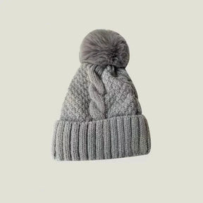 Bonnet à pompon tricot - Gris / Unique