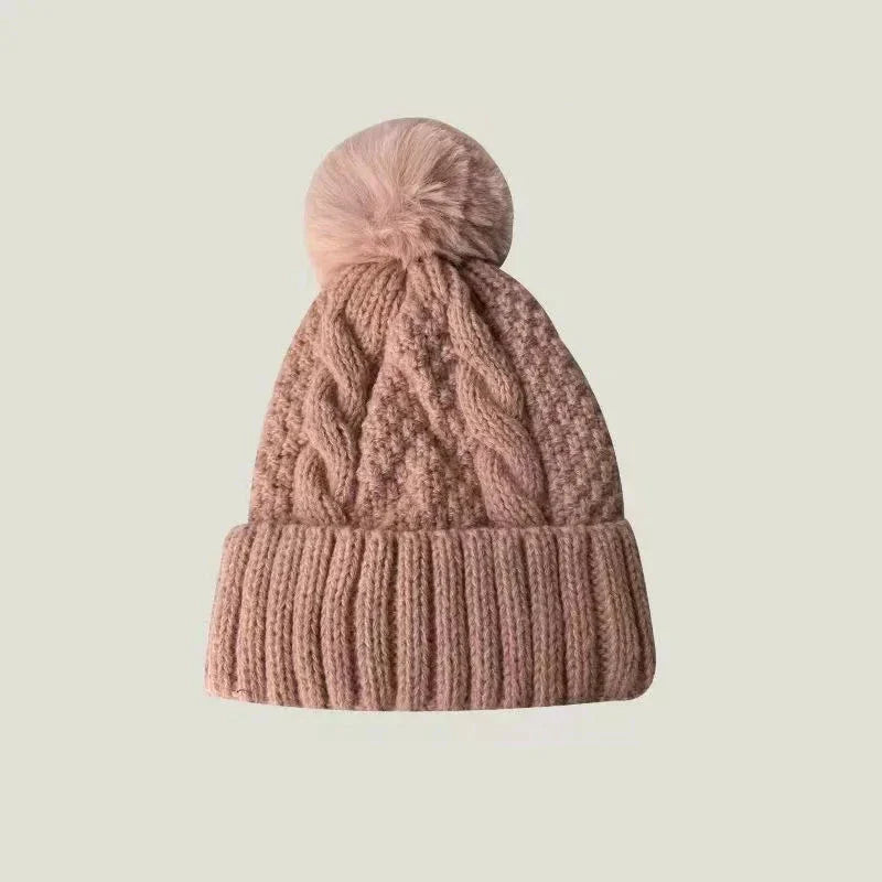 Bonnet à pompon tricot - Rose / Unique